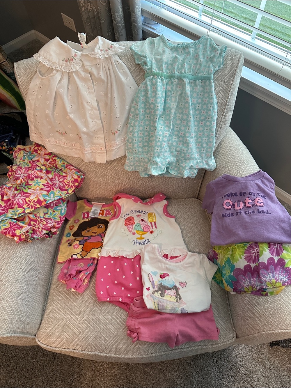 Girls Mixed Summer Outfit Bundle - White Eyelet Dress & Mint Floral Romper